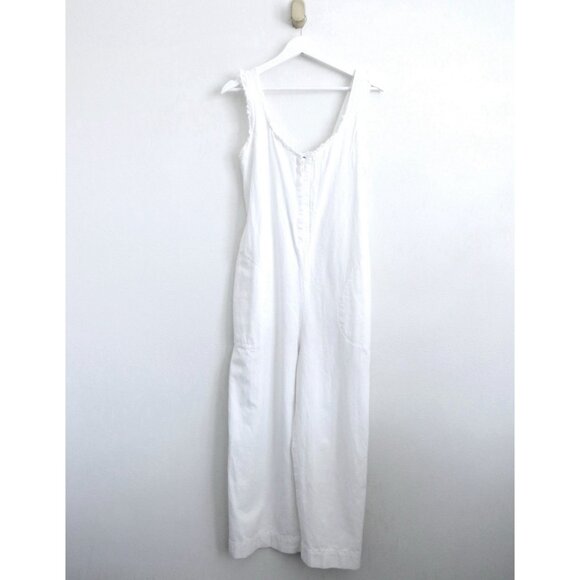 NEW! Zara Wide Leg Relaxed Fit Denim Jean Jumpsuit Fringe Detail White SZ M - Picture 5 of 10